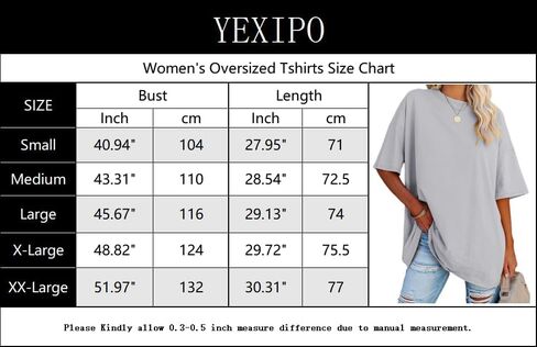 YEXIPO Women's Oversized T Shirts Summer Short Sleeve Loose Fit Casual Crewneck Plain Tunic Tops in Saudi Arabia