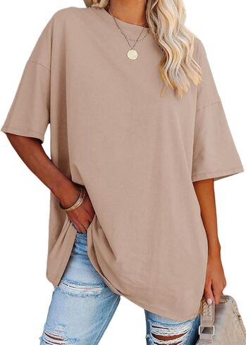 YEXIPO Women's Oversized T Shirts Summer Short Sleeve Loose Fit Casual Crewneck Plain Tunic Tops in Saudi Arabia