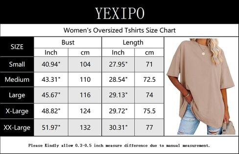 YEXIPO Women's Oversized T Shirts Summer Short Sleeve Loose Fit Casual Crewneck Plain Tunic Tops in Saudi Arabia