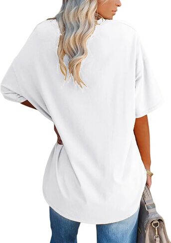 YEXIPO Women's Oversized T Shirts Summer Short Sleeve Loose Fit Casual Crewneck Plain Tunic Tops in Saudi Arabia