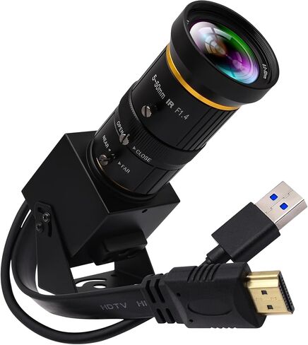 كاميرا IFWATER HDMI 4K 60 إطارًا في الثانية عالية السرعة كاميرا ويب USB3.0 HDMI مخرج متزامن كاميرا كمبيوتر 5-50 مم 10X عدسة تركيز يدوية كاميرا مقربة للكمبيوتر المجهر تلسكوب كاميرا التطبيق الصناعي in Saudi Arabia