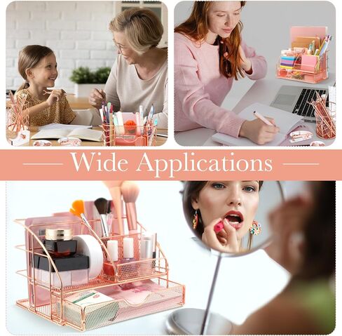 Sherr 21 Pcs Desk Organizers and Accessories Set Desk Supplies Storage Organization 8 Pen Stapler Staple Remover Tape Holder Pen Holder Scissors Binder Clips Phone Holder Ruler(Rose Gold) in Saudi Arabia