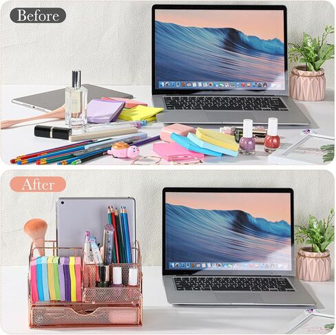 Sherr 21 Pcs Desk Organizers and Accessories Set Desk Supplies Storage Organization 8 Pen Stapler Staple Remover Tape Holder Pen Holder Scissors Binder Clips Phone Holder Ruler(Rose Gold) in Saudi Arabia