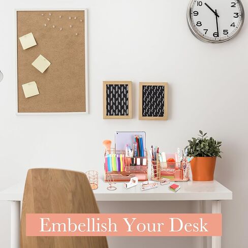 Sherr 21 Pcs Desk Organizers and Accessories Set Desk Supplies Storage Organization 8 Pen Stapler Staple Remover Tape Holder Pen Holder Scissors Binder Clips Phone Holder Ruler(Rose Gold) in Saudi Arabia