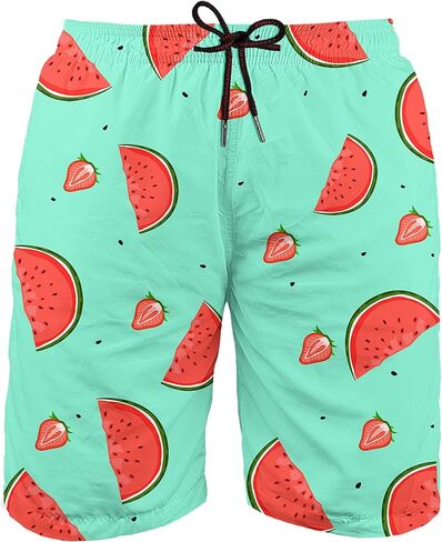 Asylvain Men's Swim Trunks Bathing Shorts with 3D Print Deisgn Quick Dry Boards with Mesh Lining About Knee in Kuwait