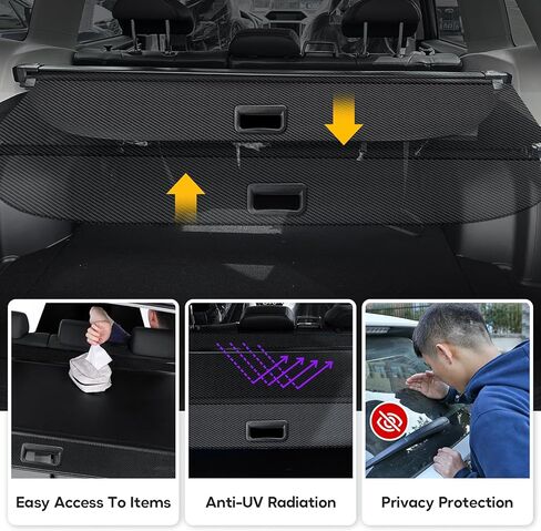 غطاء شحن قابل للسحب من Yumemoo لسيارة لينكولن نوتيلوس 2023-2024، غطاء صندوق السيارة الخلفي متوافق مع غطاء حماية لينكولن نوتيلوس 2023 2024 بدون فجوة ملحقات السيارة باللون الأسود، ألياف الكربون in Kuwait