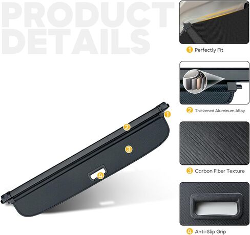 غطاء شحن قابل للسحب من Yumemoo لسيارة لينكولن نوتيلوس 2023-2024، غطاء صندوق السيارة الخلفي متوافق مع غطاء حماية لينكولن نوتيلوس 2023 2024 بدون فجوة ملحقات السيارة باللون الأسود، ألياف الكربون in Kuwait