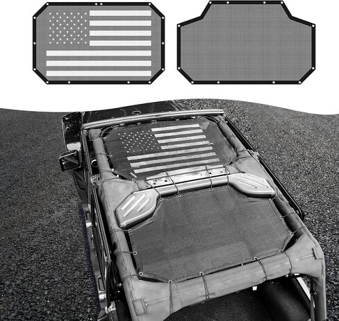 RT-TCZ JKU Sun Shade Mesh Bikini Freedom Top Cover Sunshade Provides UV Sun Protection for Jeep Wrangler 2007-2018 JK Unlimited 4 Door Front & Rear, 2 Pieces (US Flag) in Saudi Arabia