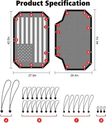 RT-TCZ JKU Sun Shade Mesh Bikini Freedom Top Cover Sunshade Provides UV Sun Protection for Jeep Wrangler 2007-2018 JK Unlimited 4 Door Front & Rear, 2 Pieces (US Flag) in Saudi Arabia