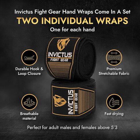 لفافات ملاكمة Invictus Fight Gear مقاس 180 بوصة لفافات يد للرجال والنساء في قفازات الملاكمة التايلاندية كيك بوكسينغ MMA سريعة الأغطية in Kuwait