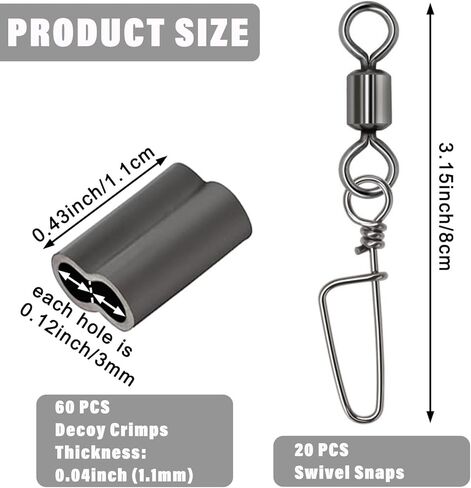LonlyEagle Decoy Crimp Swivel Snap Set, Decoy Line Cord Crimps for Duck Decoys Goose Decoys and Snap Swivels Ball Bearing Fishing Swivels in Saudi Arabia