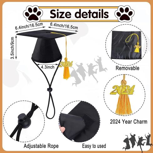 Pet Graduation Caps Dog Graduation Hat with 2024 Black Tassel Puppy Grad Hat Graduation Costume for Dogs Cats Holiday Dog Outfits Accessory Party Dress-Up Photo Prop Apparel (Graduation, Black) in Saudi Arabia