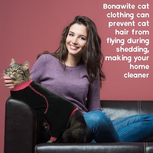 ملابس القطط ذات الشعر اللزج من بوناويت، قمصان نيسيي لمنع تساقط الشعر للقطط فقط، ملابس بيجامات القطط للحيوانات الأليفة، بدلة تعافي القطط للقطط أو الكلاب الصغيرة in Kuwait