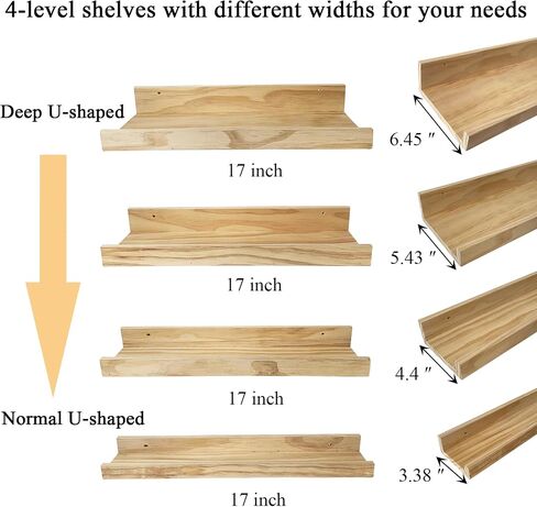 Melantha Floating Wall Shelves for Home Room Decor - Floating Wall Shelf of Deep U Shape; Picture Ledge Wall Mount Shelves for Living Room; Bedroom; Bathroom; Kitchen; Rustic Wood Spice Rack Shelf in Saudi Arabia