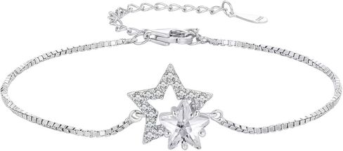 سوار من الفضة الإسترلينية عيار 925 من كينغز مع زركون مكعب مرصوف بنجمة مزدوجة، هدايا مجوهرات للفتيات والنساء في أعياد الميلاد in Kuwait