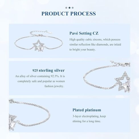 سوار من الفضة الإسترلينية عيار 925 من كينغز مع زركون مكعب مرصوف بنجمة مزدوجة، هدايا مجوهرات للفتيات والنساء في أعياد الميلاد in Kuwait