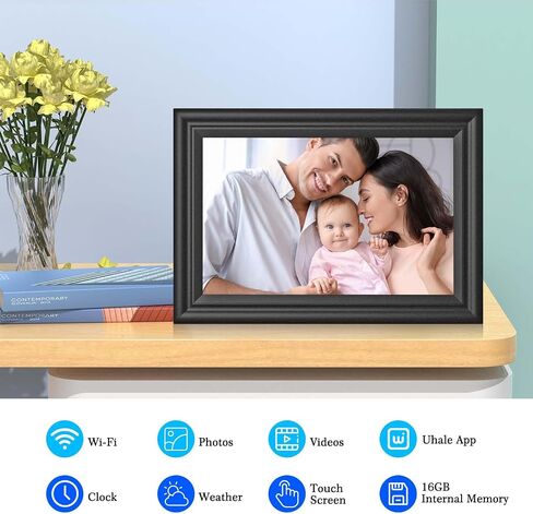 إطار صور رقمي واي فاي 10.1 بوصة إطار صور رقمي IPS HD شاشة تعمل باللمس إطار صور سحابي ذكي مع تخزين 16 جيجابايت، تدوير تلقائي، سهل مشاركة الصور أو مقاطع الفيديو عن بعد عبر التطبيق باللون الأسود in Saudi Arabia
