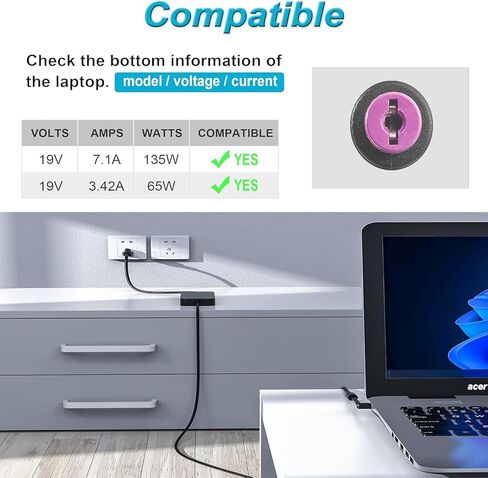 شاحن 135 واط لجهاز الكمبيوتر المحمول Acer Nitro 5 للألعاب N18C3 AN515-51 AN515-41 AN515-53 AN515-52 AN515-44-R99Q AN515-55-52KW Aspire A715-41G A715-42G A715-73G A715-75G A717-72G 57 كمبيوتر محمول من سلسلة 2TG محول كهرباء in Kuwait