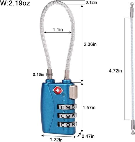 TSA Approved Luggage Locks, 3 Digit Steel Cable Lock，a Wire Rope comgbinaiton Padlock for Travel Baggage, Suitcase, Gym Lockers in Kuwait