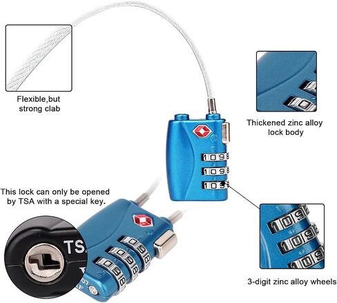 TSA Approved Luggage Locks, 3 Digit Steel Cable Lock，a Wire Rope comgbinaiton Padlock for Travel Baggage, Suitcase, Gym Lockers in Kuwait