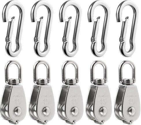 5Pcs 304 Stainless Steel M20 Single Pulley Block, Wire Rope Hanging Wire Towing Wheel, with 5Pcs Spring Snap Hook in Saudi Arabia