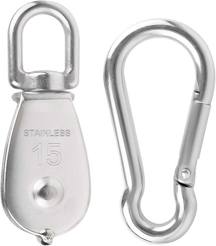 5Pcs 304 Stainless Steel M20 Single Pulley Block, Wire Rope Hanging Wire Towing Wheel, with 5Pcs Spring Snap Hook in Saudi Arabia