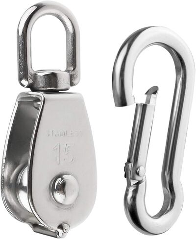 5Pcs 304 Stainless Steel M20 Single Pulley Block, Wire Rope Hanging Wire Towing Wheel, with 5Pcs Spring Snap Hook in Saudi Arabia