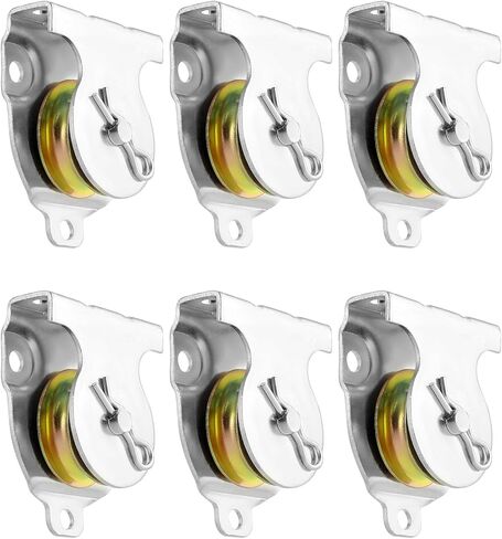 QWORK Wall Mount Pulleys, 6 Pcs 1-1/2" Ceiling Mount Single Pulley V-Groove Pulley Hardware Accessories for 3/8" Wire or Rope, Working Load 420 Lbs, Heavy-Duty Iron Galvanized Pulley in Saudi Arabia