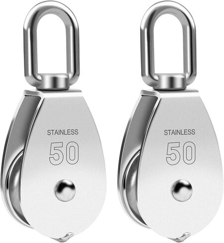 LordHardware 2PCS M50 Single Pulley Snatch Block 304 Stainless Steel Lifting Crane Swivel Hook, 3/8" Rope x 2" Sheave (M50-2PCS) in Kuwait