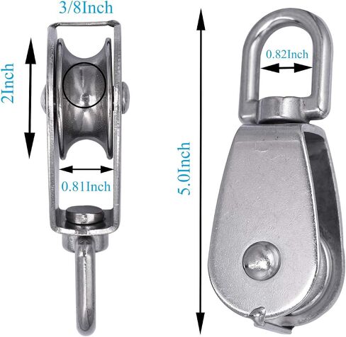 LordHardware 2PCS M50 Single Pulley Snatch Block 304 Stainless Steel Lifting Crane Swivel Hook, 3/8" Rope x 2" Sheave (M50-2PCS) in Kuwait
