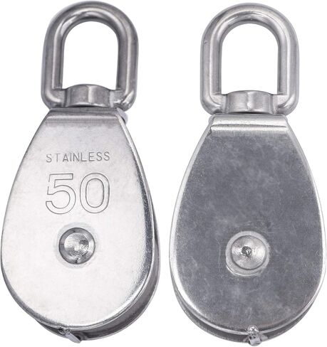 LordHardware 2PCS M50 Single Pulley Snatch Block 304 Stainless Steel Lifting Crane Swivel Hook, 3/8" Rope x 2" Sheave (M50-2PCS) in Kuwait