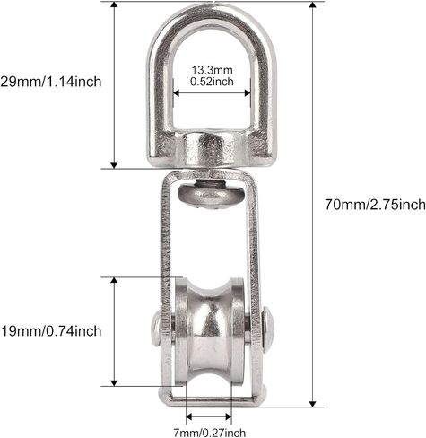 LordHardware 2PCS M50 Single Pulley Snatch Block 304 Stainless Steel Lifting Crane Swivel Hook, 3/8" Rope x 2" Sheave (M50-2PCS) in Kuwait