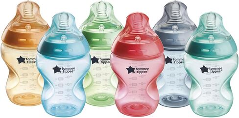 Tommee Tippee Closer to Nature Baby Bottles Slow Flow Breast-Like Nipple with Anti-Colic Valve (9oz, 4 Count) Pink & Green in Saudi Arabia