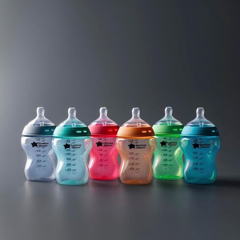 Tommee Tippee Closer to Nature Baby Bottles Slow Flow Breast-Like Nipple with Anti-Colic Valve (9oz, 4 Count) Pink & Green in Saudi Arabia