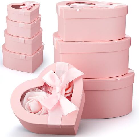 Resurhang 4 Pcs Mother's Day Flower Boxes Heart Shaped Boxes Floral Gift Boxes Assorted Sizes with Transparent Window Lids and Ribbons for Luxury Flower Gift Arrangements Wedding(White) in Saudi Arabia