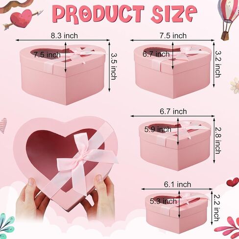 Resurhang 4 Pcs Mother's Day Flower Boxes Heart Shaped Boxes Floral Gift Boxes Assorted Sizes with Transparent Window Lids and Ribbons for Luxury Flower Gift Arrangements Wedding(White) in Saudi Arabia