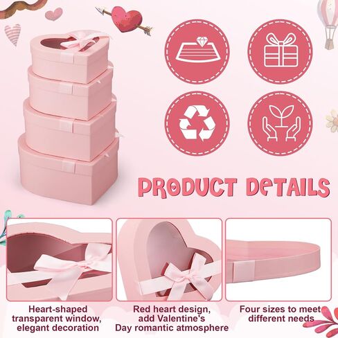 Resurhang 4 Pcs Mother's Day Flower Boxes Heart Shaped Boxes Floral Gift Boxes Assorted Sizes with Transparent Window Lids and Ribbons for Luxury Flower Gift Arrangements Wedding(White) in Saudi Arabia