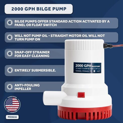 مجموعة مضخة ماء آسن أوتوماتيكية من خمسة محيطات 2000 GPH / 7571 LPH، خرطوم بقطر داخلي 1-1/8 بوصة (29 مم)، مع مفتاح تعويم عالي التحمل ومفتاح لوحة ثلاثي الاتجاهات - FO3616-C1 in Saudi Arabia