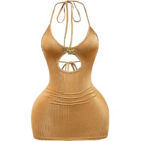 Milumia Women's Metallic Cut Out Halter Mini Dress Sleeveless Backless Party Bodycon Short Dresses in Saudi Arabia