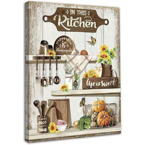 Dazzlewall Country Kitchen جدار الفن ريفي مزرعة الحياة حلوة الطعام الجيد المزاج الجيد يقتبس عباد الشمس المطبخ صور جدار ديكور لمطعم غرفة الطعام 12x16 في غير المؤطرة in Kuwait