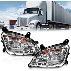 Fit for 2011-2023 Peterbilt 579 587 Class 8 Truck LED Headlight Headlamp Chrome Housing Assembly Replacement Left (Chrome, Pair) in Kuwait