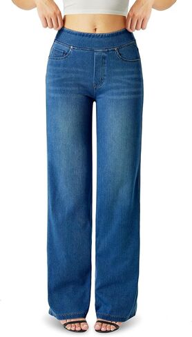 Wide Leg Jeans Woman，High Waisted Straight Leg Jeans Baggy Loose Boyfried Denim Pants Dark Blue in Saudi Arabia