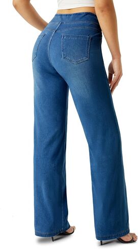 Wide Leg Jeans Woman，High Waisted Straight Leg Jeans Baggy Loose Boyfried Denim Pants Dark Blue in Saudi Arabia