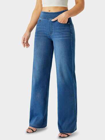 Wide Leg Jeans Woman，High Waisted Straight Leg Jeans Baggy Loose Boyfried Denim Pants Dark Blue in Saudi Arabia