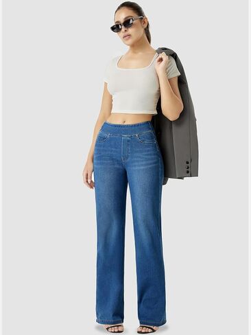 Wide Leg Jeans Woman，High Waisted Straight Leg Jeans Baggy Loose Boyfried Denim Pants Dark Blue in Saudi Arabia