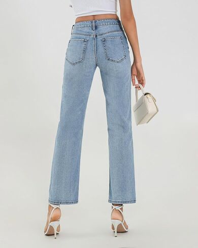 APUOR High Waisted Ripped/Intact Jeans Women's Straight Leg Distressed Jeans Trendy 2025 Wide Leg Denim Pants in Saudi Arabia