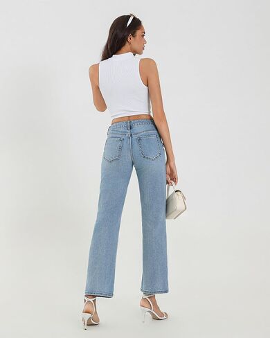 APUOR High Waisted Ripped/Intact Jeans Women's Straight Leg Distressed Jeans Trendy 2025 Wide Leg Denim Pants in Saudi Arabia