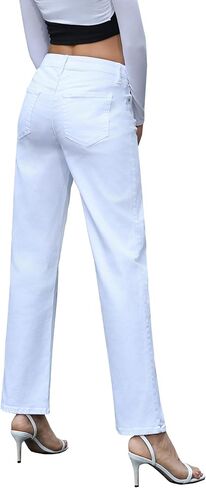 APUOR High Waisted Ripped/Intact Jeans Women's Straight Leg Distressed Jeans Trendy 2025 Wide Leg Denim Pants in Saudi Arabia