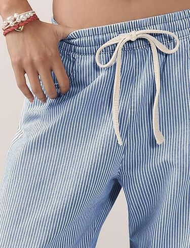 loveimgs Women Baggy Striped Barrel Jeans Pull On Wide Leg Denim Pants Pinstripe Elastic Waist Jeans Sweatpants Drawstring in Saudi Arabia