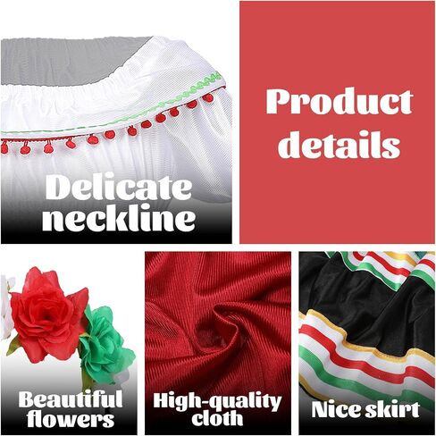 Traditional Mexican Dress for Girls Kids Cinco De Mayo Mexican Costume Princess Dress Halloween Outfit Props in Saudi Arabia
